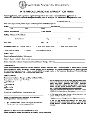 INTERIM OCCUPATIONAL APPLICATION FORM Wmich