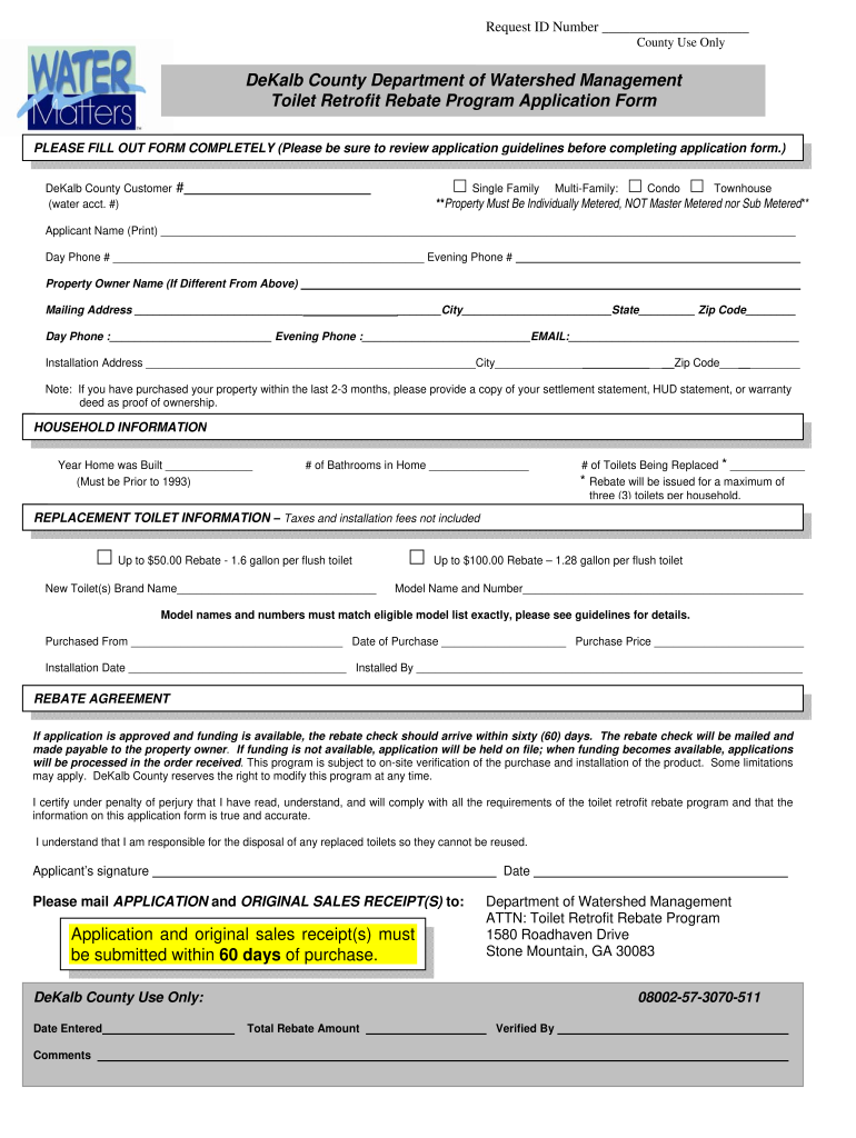 Dekalb County Toilet Rebate Program Form Fill Out And Sign Printable 