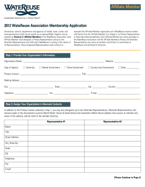 Download a PDF Affiliate Member Application WateReuse Watereuse  Form
