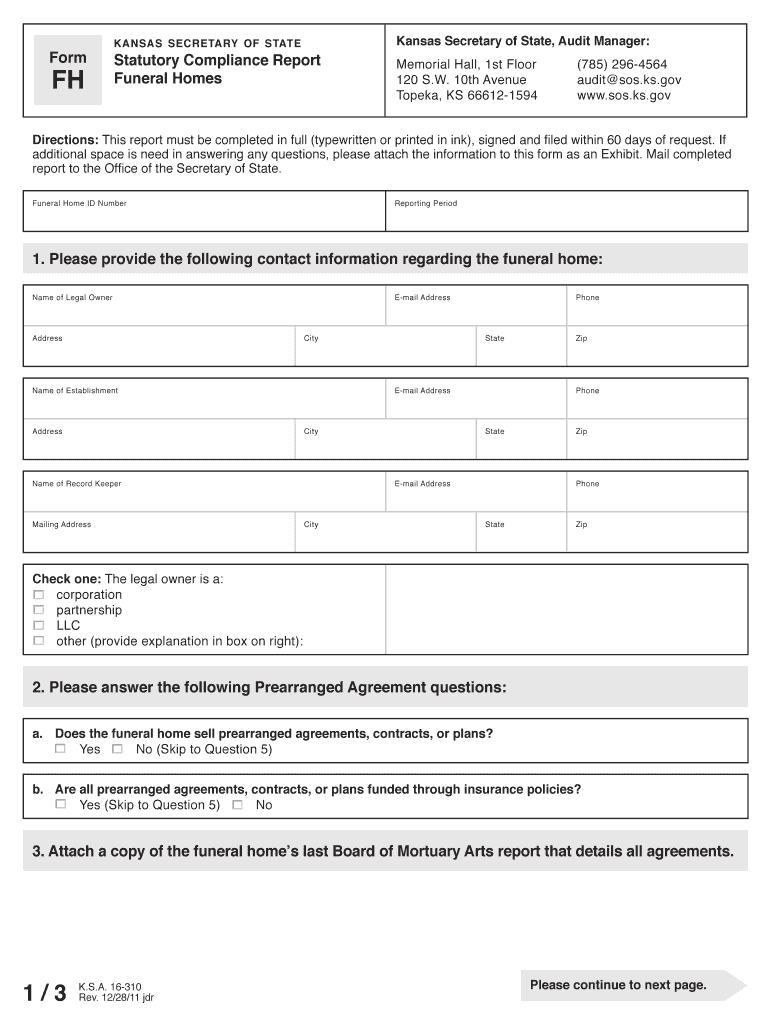 Statutory Compliance Report Funeral Homes Form 1 Please Kssos