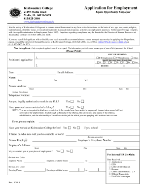 Application for Employment Kishwaukee College Kishwaukeecollege  Form