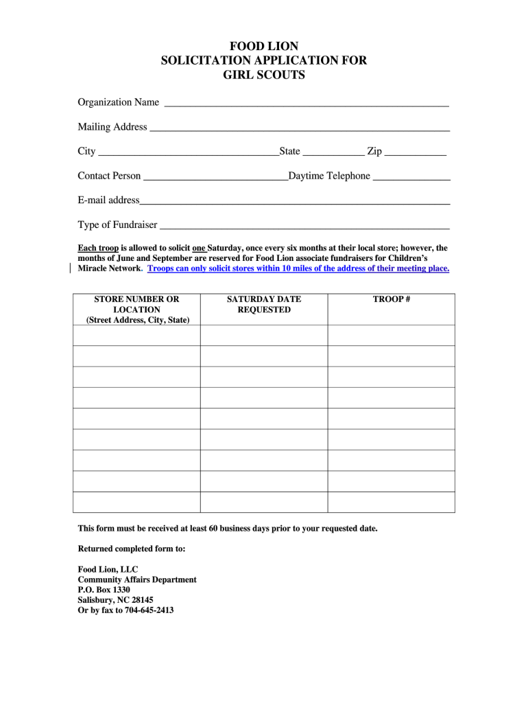 Food Lion Solicitation Applicationfor  Form