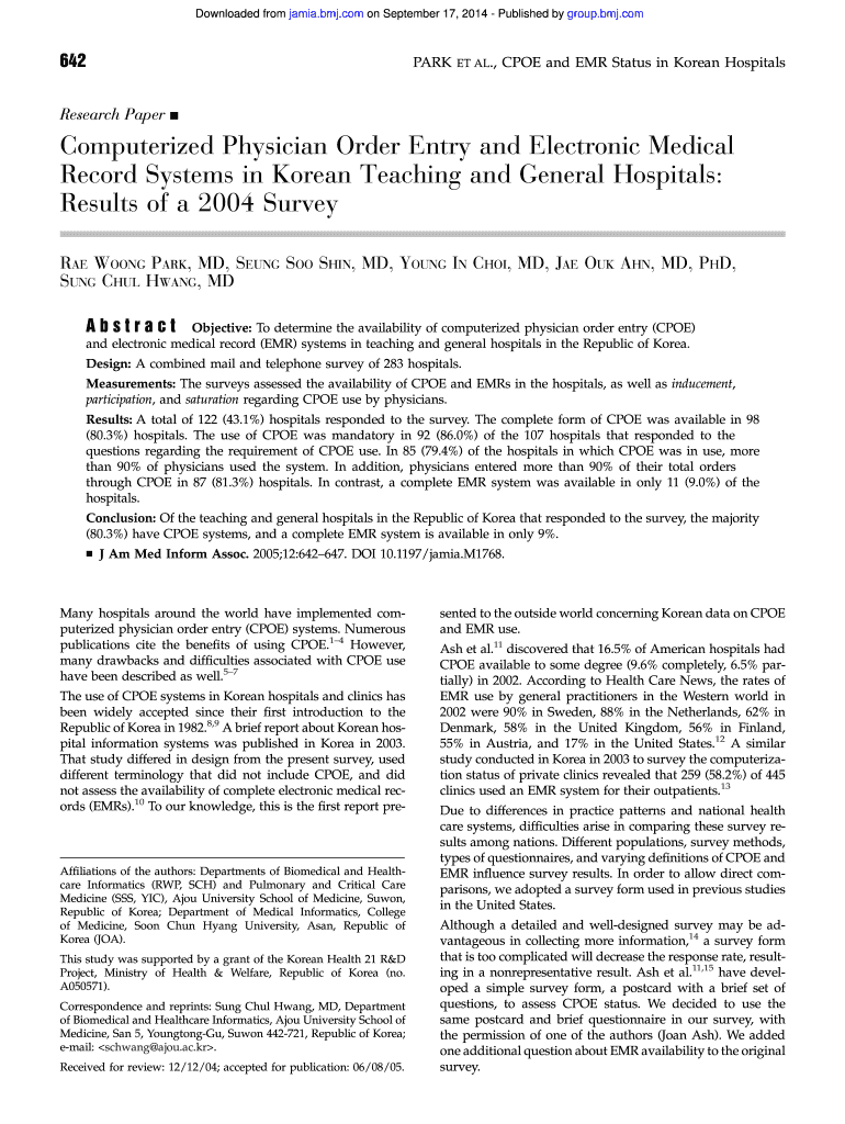 Computerized Physician Order Entry and Electronic Medical Record  Form