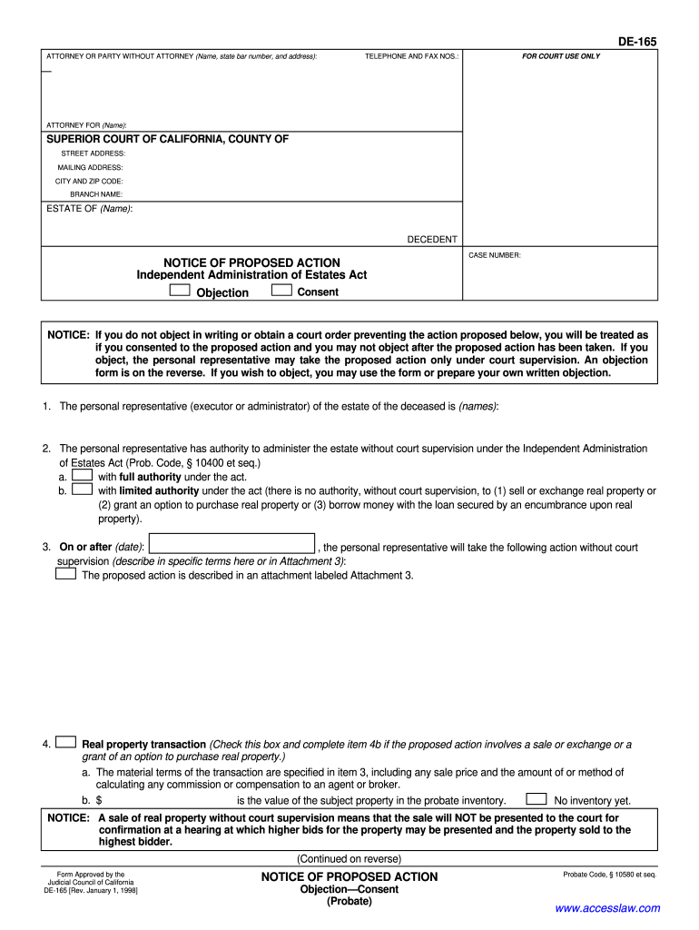  Sample Notice of Proposed Action 1998-2024