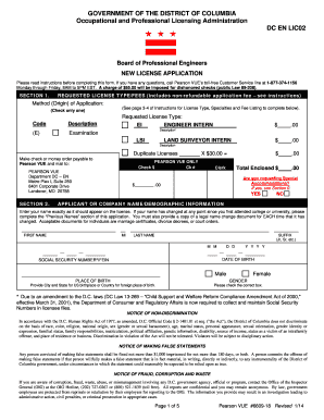 Professional New License Application Pearson VUE  Form