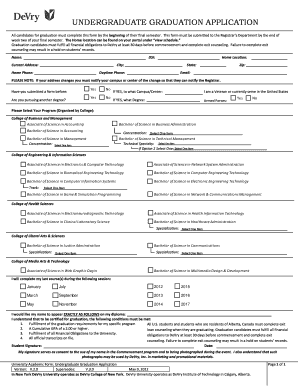 UNDERGRADUATE GRADUATION APPLICATION Orl Devry  Form