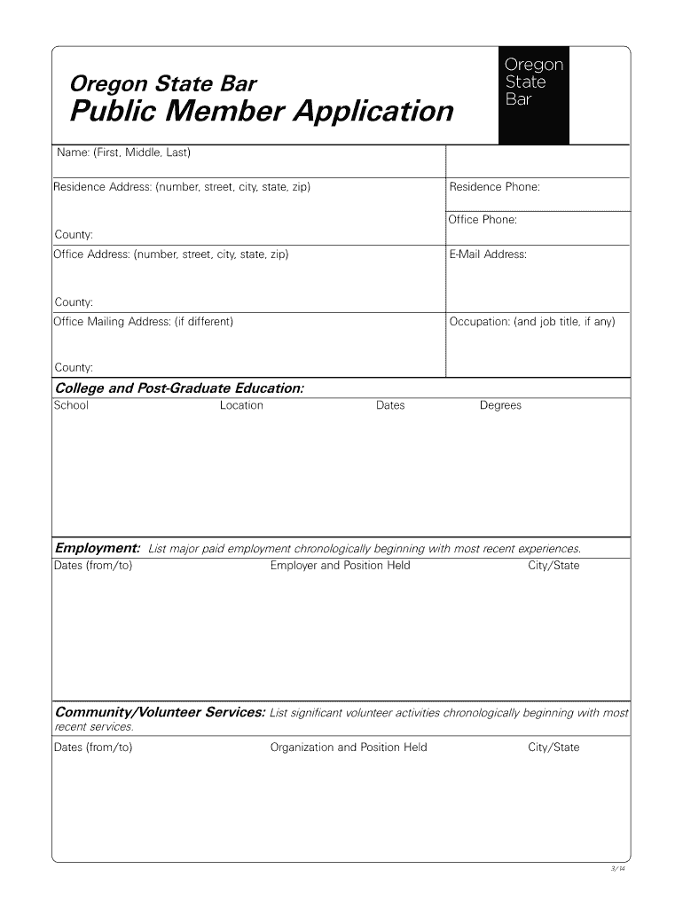 Public Member Application Oregon State Bar Osbar  Form