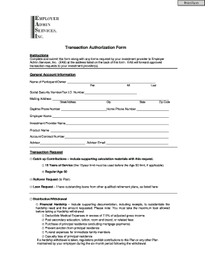 Eas Transaction Authorization Form