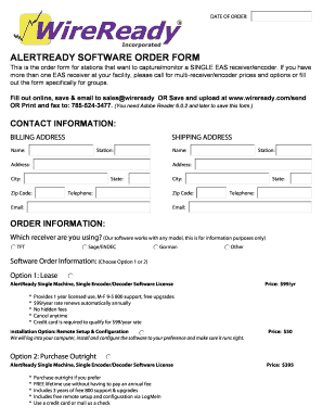 ALERTREADY SOFTWARE ORDER FORM WireReady