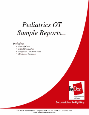 Pediatric Occupational Therapy Discharge Summary Example  Form