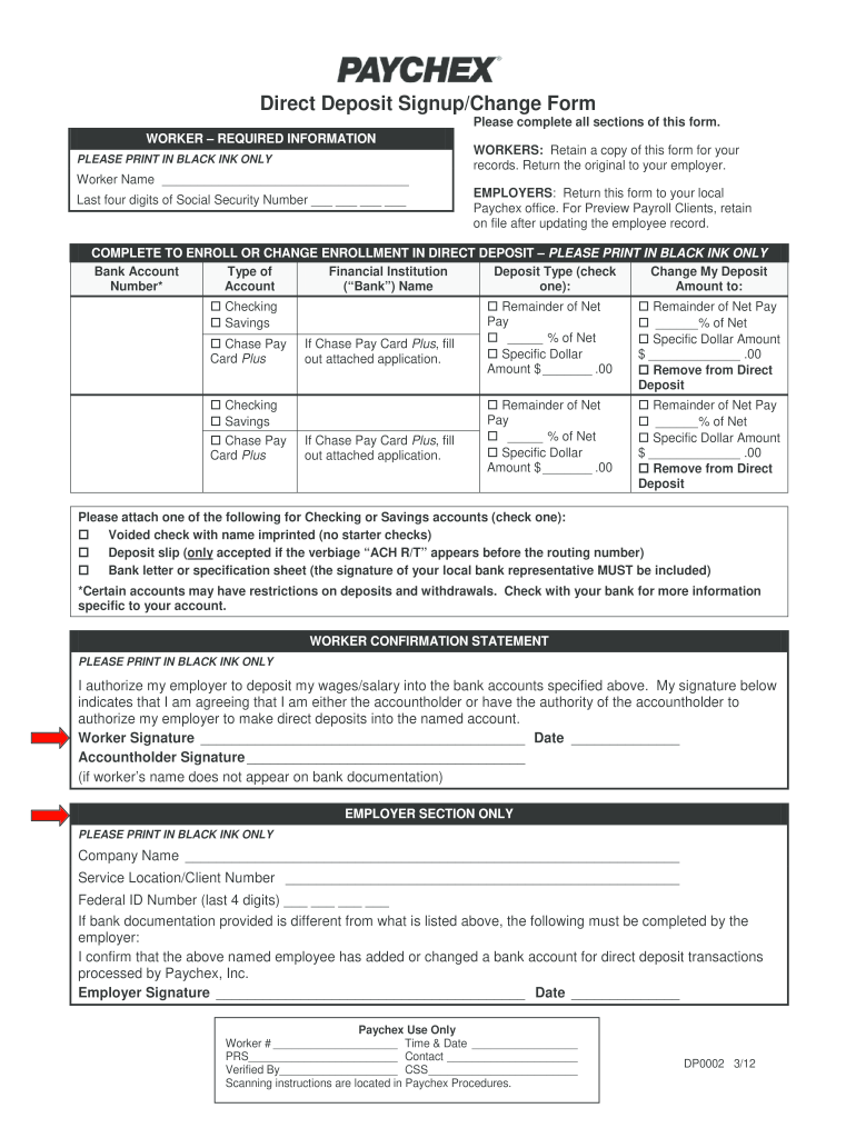 Paychex Direct Deposit Form