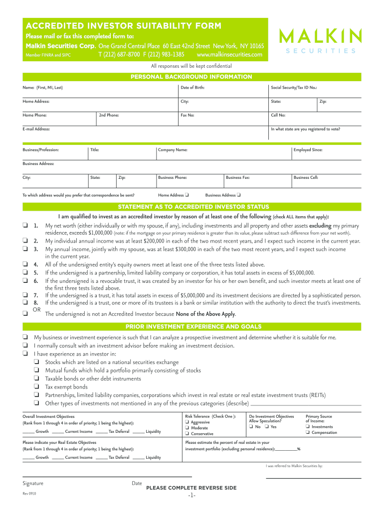  Accredited Investor Form 2010-2024