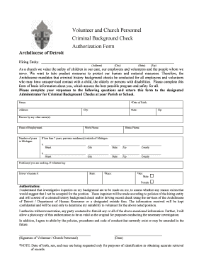 Background Check Forms for Church Volunteers