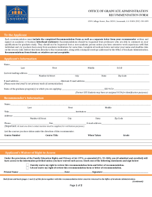 State University Recommendation Form