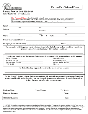 Face to Face Referral Form at Home Health Services