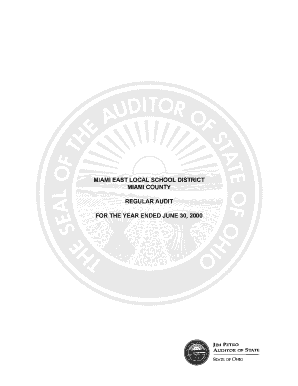 Miami East Local School District Miami County Regular Audit for the Auditor State Oh  Form