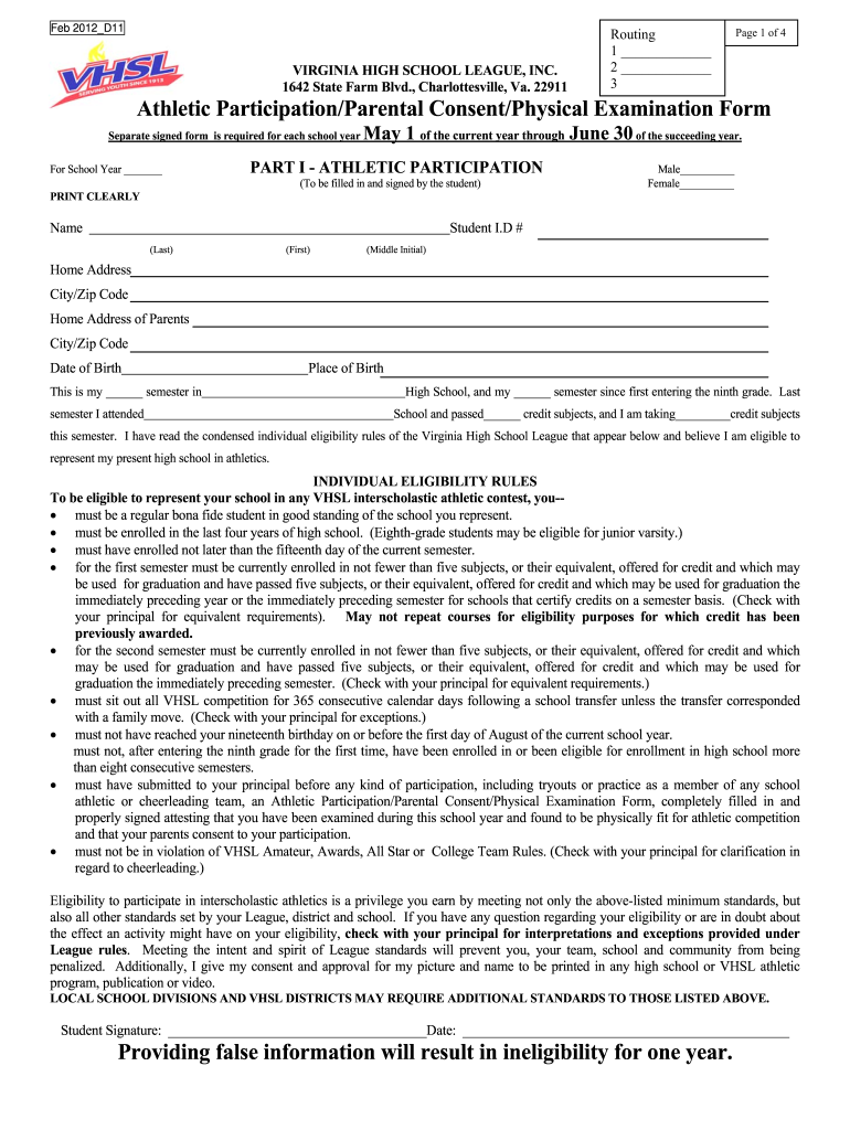  Vhsl Fillable Form 2012