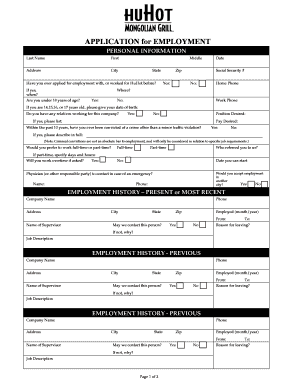 Huhot Job Application  Form