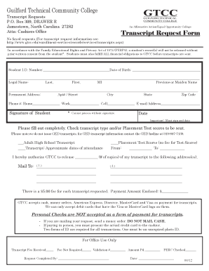 Gtcc Unofficial Transcript  Form