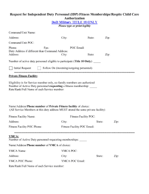 Ymca Request for Independent Duty Personnel Form