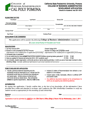 College of Business Administration at Cal Poly Pomona Csupomona  Form