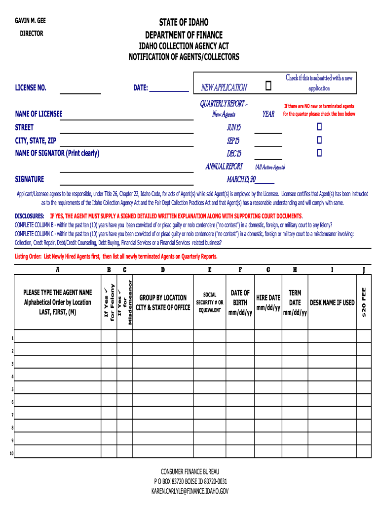 Idaho Finance  Form