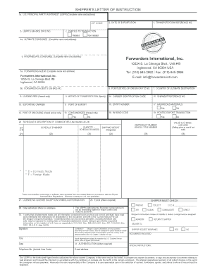 Export Shippers Letter of Instruction Ups Form