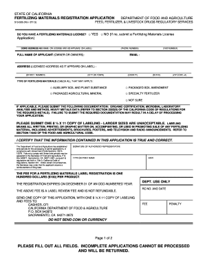 California Fertilizer License Form