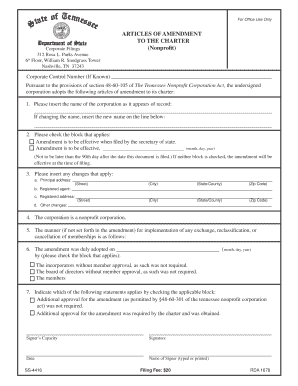 State of Tn Articles of Ammendment 4416  Form