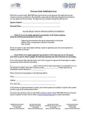 Truicare Overseas Estate Notification Form