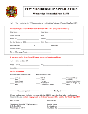 Vfw Membership Application PDF  Form