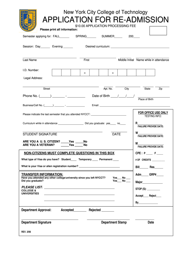 PDF Filer City Tech Readmission  Form