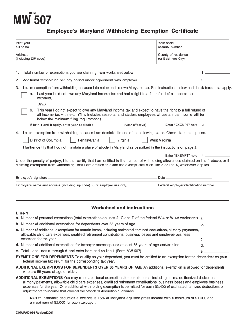  Form Mw507 Example 2020