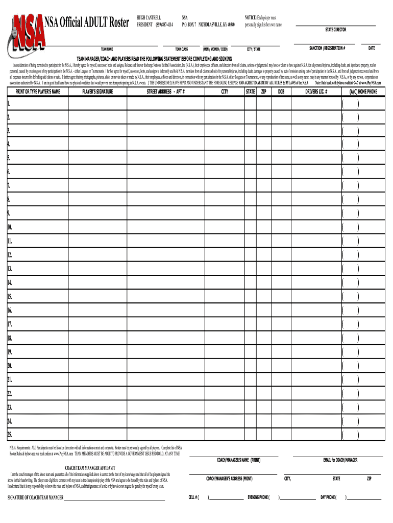 Adult Roster  Form