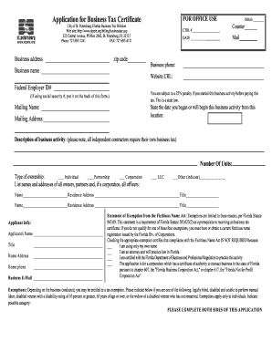 St Petersburg Business Tax Receipt  Form