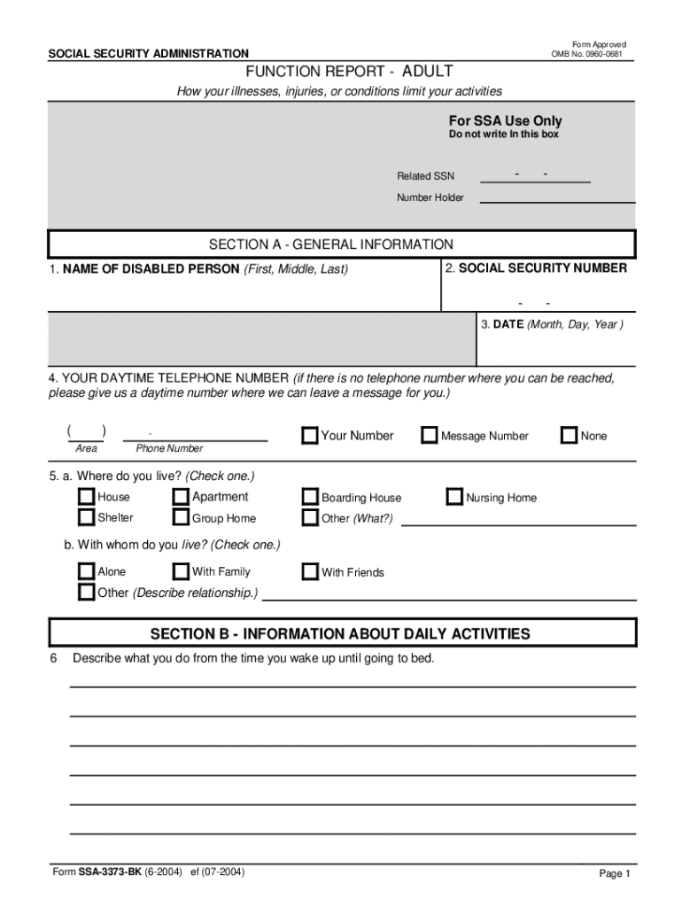  Form Ssa 3373 Bk Fillable 2020