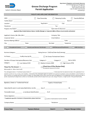 Miami Dade Fat Oil Grease Discharge Control Operating Application  Form