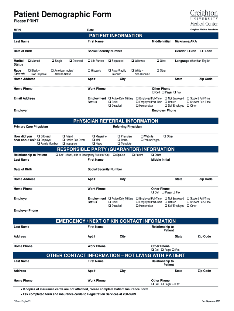 Printable Patient Demographic Form 2005-2022: get and sign the form in seconds