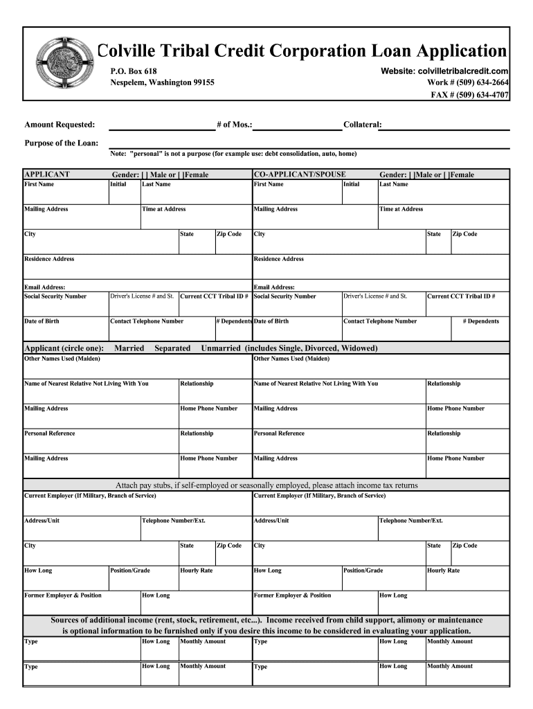 Colville Tribal Credit  Form