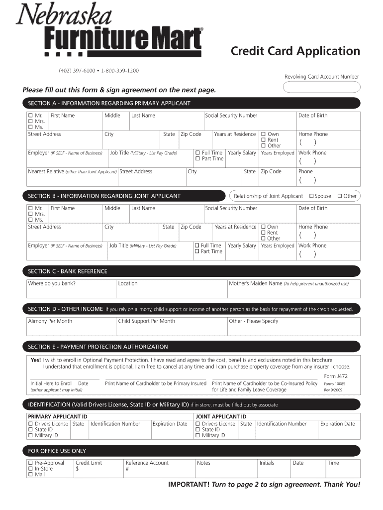 Nebraska Furniture Mart Credit Card  Form