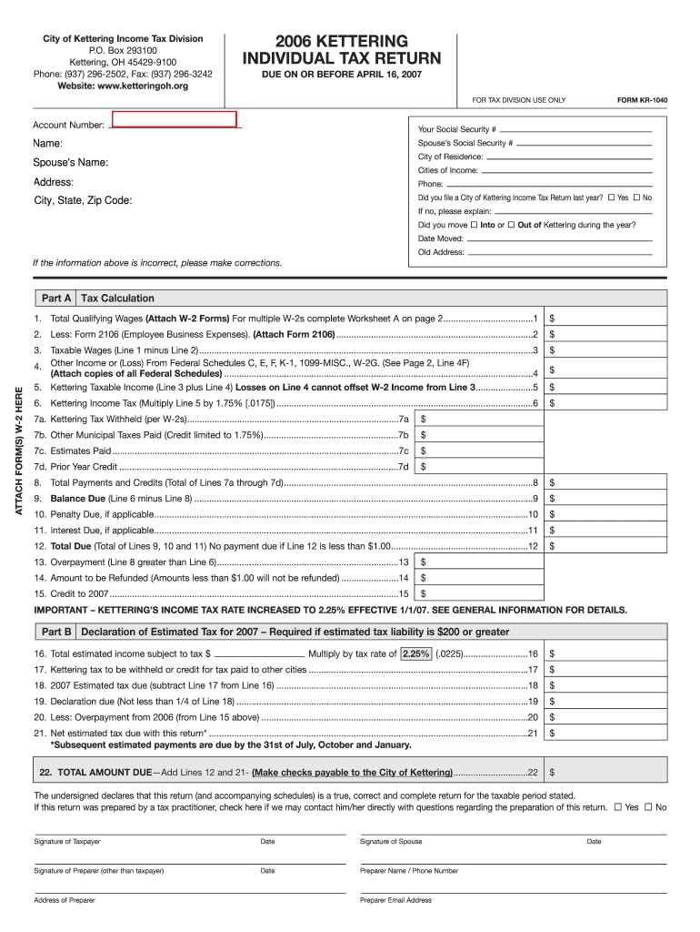  Kr 1040 Forms 2006