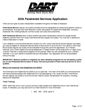 Dart Paratransit Application  Form