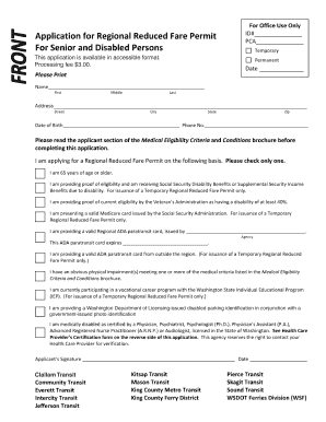 Front Application for Regional Reduced Fare Permit for Senior Citizens Online Form