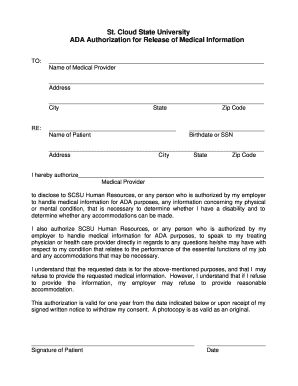 Examples of Ada Medical Release Forms