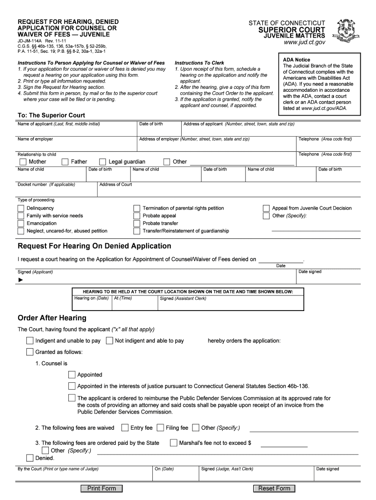 Request Hearing Juvenile  Form