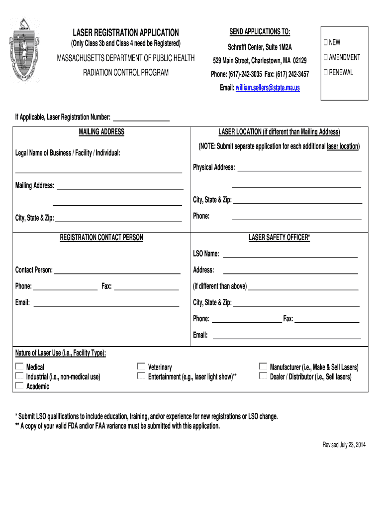 Get and Sign Commonwealth of Massachusetts Laser Facility Registration Form 2014-2022
