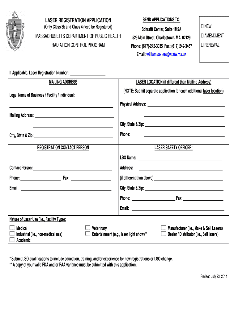  Commonwealth of Massachusetts Laser Facility Registration Form 2014