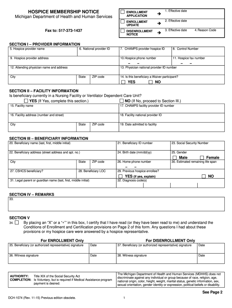  State of Michigan Hospice Membership Notice Form 2011