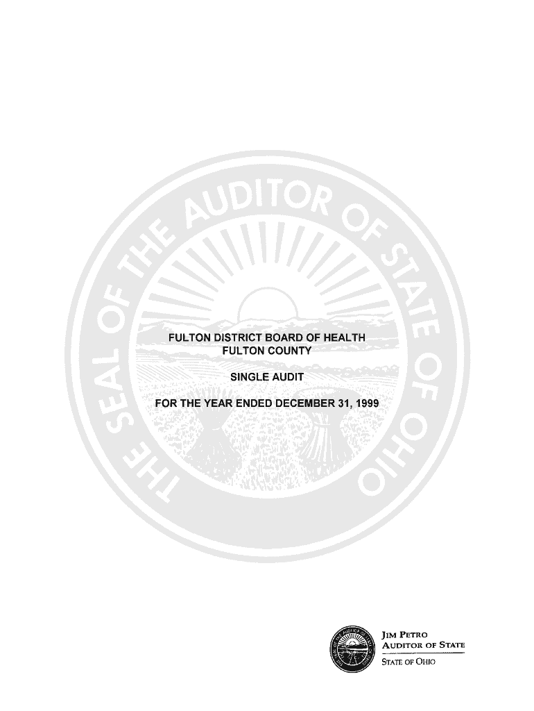 Fulton District Board of Health Fulton County Single Audit for the Year Auditor State Oh  Form