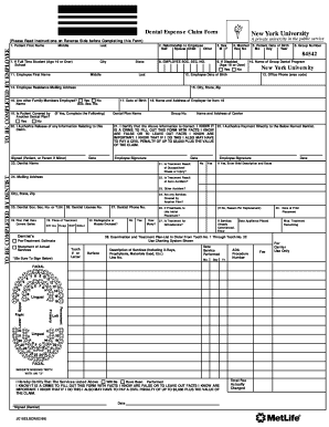  Group # 84542 New York University Dental Form 1999-2024